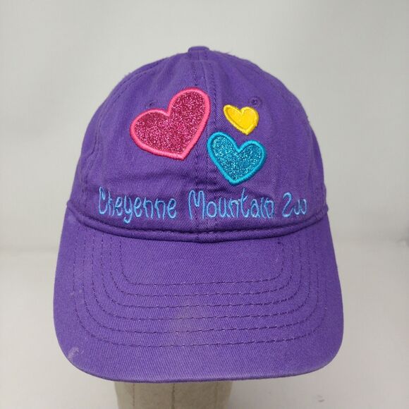 Cheyenne Mountain Zoo Strapback Hat Purple Embroidered Hearts Logo - Picture 2 of 11